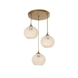 Vintage Κρεμαστό Φωτιστικό Μπάλα ILLUMIO Τρίφωτο 3 x E27 IP20 Χρυσό Μέταλλο με Μπεζ Σχοινί - Μ30 x Π30 x Υ70cm