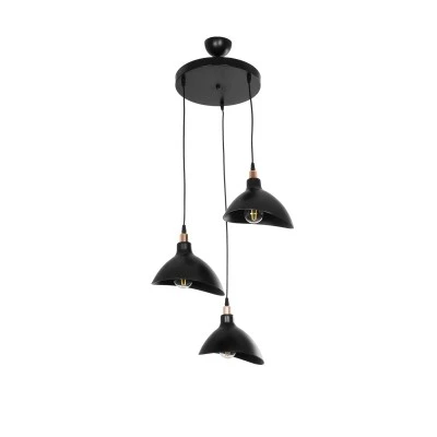 GloboStar® RIVE 203-0144 Vintage Κρεμαστό Φωτιστικό Καμπάνα Τρίφωτο 3 x E27 IP20 Μαύρο με Χρυσό Πλαστικό - Μ45 x Π45 x Υ80cm