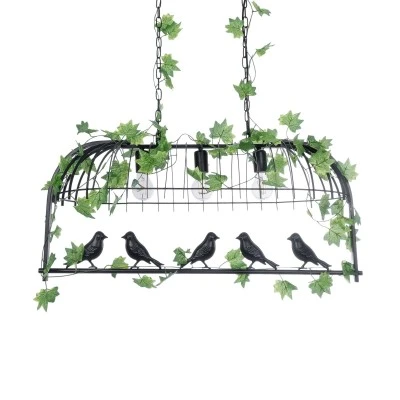 GloboStar® NEST 01646 Vintage Κρεμαστό Φωτιστικό Φιγούρα Τρίφωτο 3 x E27 IP20 Μαύρο Μέταλλο με Πράσινο Πλαστικό - Μ85.5 x Π37.5 x Y38cm