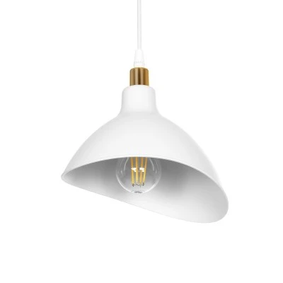 GloboStar® RIVE 203-0141 Μοντέρνο Κρεμαστό Φωτιστικό Καμπάνα Μονόφωτο 1 x E27 IP20 Λευκό με Χρυσό Πλαστικό - Μ22 x Π22 x Υ83cm