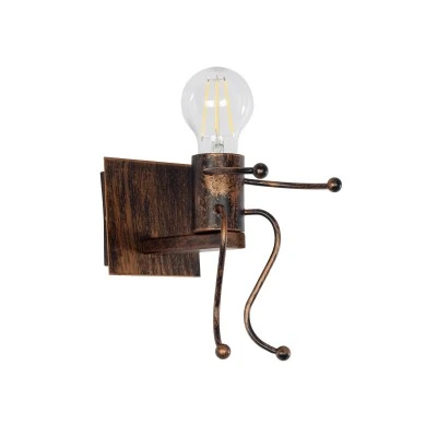 GloboStar® LITTLE MAN 01592 Μοντέρνο Φωτιστικό Τοίχου Απλίκα Μονόφωτο Καφέ Σκουριά Μεταλλικό Μ12 x Π19 x Υ17cm