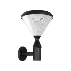 Μοντέρνο επιτοίχιο φωτιστικό LED ηλιακό kelvo® SOLARTIS 10W 1000lm 180° με ενσωματωμένο φωτοβολταϊκό panel 6V 5W και επαναφορτιζόμενη μπαταρία Li-ion 3.2V 6000mAh με αισθητήρα ημέρας-νύχτας αδιάβροχο IP65 ψυχρό λευκό 6000K μαύρο 26.5x30x40cm