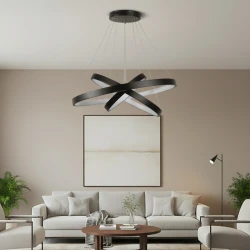 Κρεμαστό φωτιστικό οροφής LED kelvo® NEMESIS 120W 12000lm 180° AC 220-240V IP20 ρυθμιζόμενο λευκό CCT με χειριστήριο από 2700K έως 6000K ντιμαριζόμενο μαύρο ματ 80x80x80cm