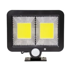 Αυτόνομος ηλιακός προβολέας LED 108 2 x COB 25W 1400lm με φωτοβολταϊκό πάνελ αισθητήρα ημέρας-νύχτας και κίνησης 6000K ψυχρό λευκό φως αδιάβροχος IP65