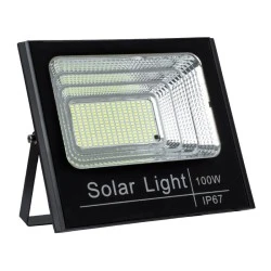 Αυτόνομος ηλιακός προβολέας LED SMD 100W ψυχρό φως 6000K 8000lm με μπαταρία 15000mAh, φωτοβολταϊκό πάνελ με αισθητήρα ημέρας-νύχτας IP66