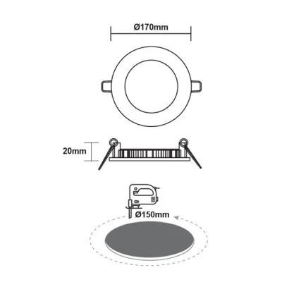 Led slim panel λευκό στρογγυλό χωνευτό 12W 230V ενδιάμεσο λευκό φως 4000k δέσμης 120° 950lm Led slim panel λευκό στρογγυλό χωνευτό 12W 230V ενδιάμεσο λευκό φως 4000k δέσμης 120° 950lm