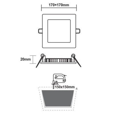 Led slim panel νίκελ ματ τετράγωνο χωνευτό 12W 230V ενδιάμεσο φως 4000k δέσμης 120° 950lm Led slim panel νίκελ ματ τετράγωνο χωνευτό 12W 230V ενδιάμεσο φως 4000k δέσμης 120° 950lm