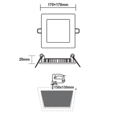Led slim panel λευκό τετράγωνο χωνευτό 12W 230V ενδιάμεσο φως 4000k δέσμης 120° 950lm