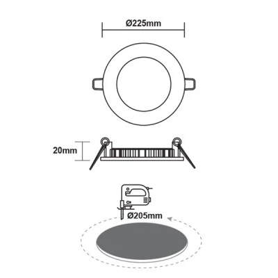 Led slim panel νίκελ ματ στρογγυλό χωνευτό 18W 230V θερμό φως 3000k δέσμης 120° 1400lm