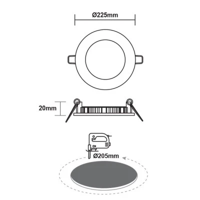 Led slim panel λευκό στρογγυλό χωνευτό 18W 230V ψυχρό φως 6500k δέσμης 120° 1510lm