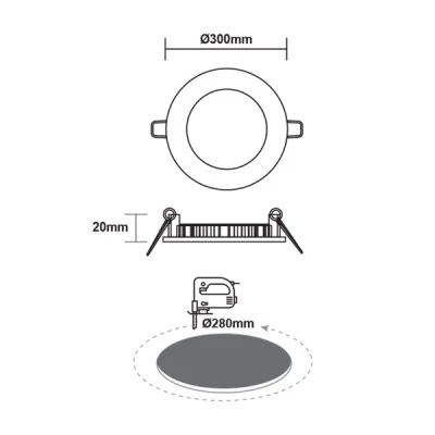 Led slim panel λευκό στρογγυλό χωνευτό 24W 230V ενδιάμεσο λευκό φως 4000k δέσμης 120° 1880lm Φ300