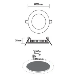 Led slim panel ντιμαριζόμενο λευκό στρογγυλό χωνευτό 48W ψυχρό λευκό φως 6500k δέσμης 120°