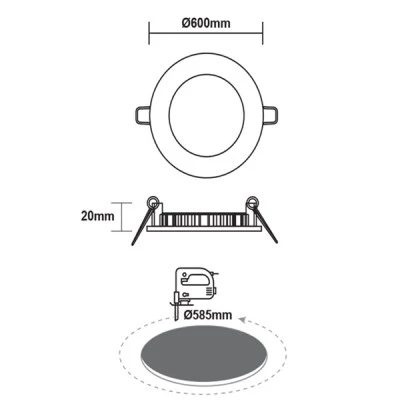 Led slim panel ντιμαριζόμενο λευκό στρογγυλό χωνευτό 48W ψυχρό λευκό φως 6500k δέσμης 120°