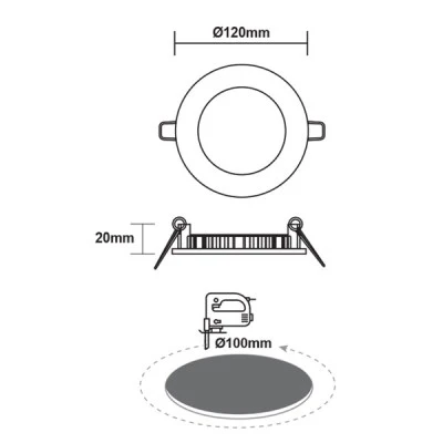 Led slim panel λευκό στρογγυλό χωνευτό 6W 230V ψυχρό λευκό φως 6500k δέσμης 120° 450lm Led slim panel λευκό στρογγυλό χωνευτό 6W 230V ψυχρό λευκό φως 6500k δέσμης 120° 450lm