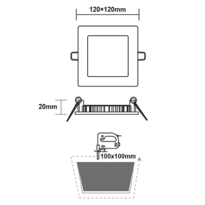 Led slim panel νίκελ ματ τετράγωνο χωνευτό 6W 230V θερμό φως 3000k δέσμης 120° 400lm