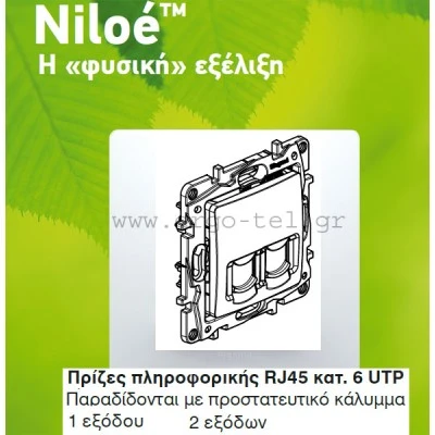 Πρίζα πληροφορικής διπλή RJ45 ΚΑΤ. 6UPT λευκή Legrand Niloe