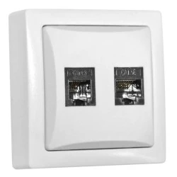 Πρίζα διπλή RJ11 & RJ45 cat.5e εξωτερική λευκή μη στεγανή IP20