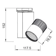 Προβολέας led ράγας 2 καλωδίων γκρι 15W 230V 4000k ενδιάμεσο λευκό φως 1150lm δέσμης 36°
