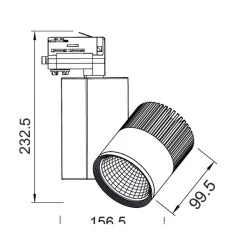 Προβολέας led ράγας 4 καλωδίων μαύρος 30W 230V 3000k θερμό λευκό φως 2200lm δέσμης 36°