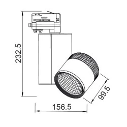 Προβολέας led ράγας 4 καλωδίων γκρι 45W 230V 3000k θερμό λευκό φως 3200lm δέσμης 36°
