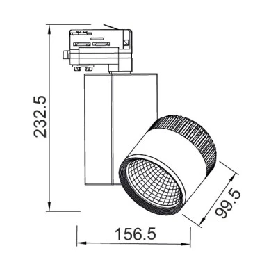 Προβολέας led ράγας 4 καλωδίων γκρι 45W 230V 3000k θερμό λευκό φως 3200lm δέσμης 36°