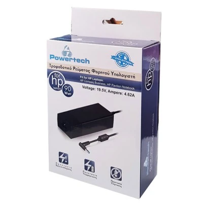 Τροφοδοτικό laptop POWERTECH PT-286 για HP 90W 19.5V 4.62A με προστασία από υπερφόρτωση