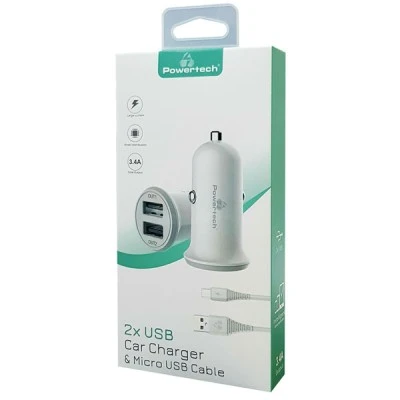 Φορτιστής αυτοκινήτου & καλώδιο Micro USB POWERTECH PT-772 2x USB 3.4A