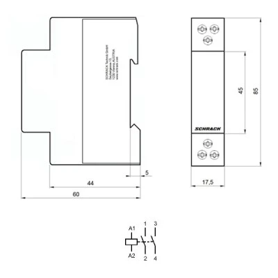 Ρελέ ισχύος ράγας Schrack BZ326437ME 20A 2NO 230VAC 1M μονοπολικό