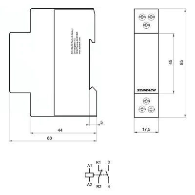 Ρελέ ισχύος ράγας Schrack BZ326438ME 20A 1NO+1NC 230VAC 1M μονοπολικό