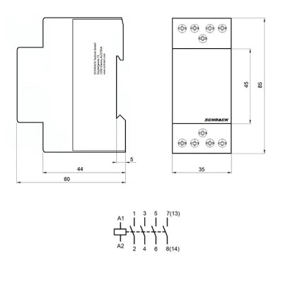 Ρελέ ισχύος ράγας Schrack BZ326460ME 25A 4NO 24VAC 2M διπολικό