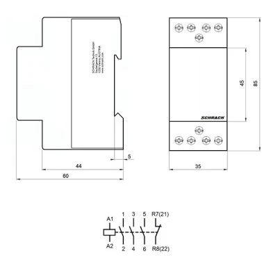 Ρελέ ισχύος ράγας Schrack BZ326463ME 25A 3NO+1NC 230VAC 2M διπολικό Ρελέ ισχύος ράγας Schrack BZ326463ME 25A 3NO+1NC 230VAC 2M διπολικό