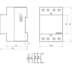 Ρελέ ισχύος ράγας Schrack BZ326466ME 40A 2NO+2NC 230VAC 3M τριπολικό