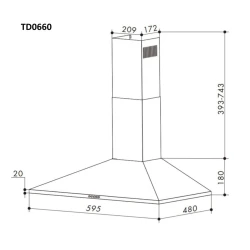 Απορροφητήρας κουζίνας τύπου καμινάδα 60cm Telemax TD0660 Inox με ισχύ 350m³/h
