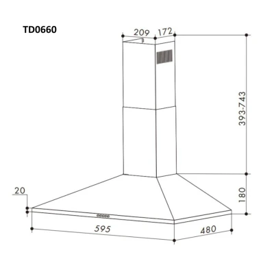 Απορροφητήρας κουζίνας τύπου καμινάδα 60cm Telemax TD0660 Inox με ισχύ 350m³/h
