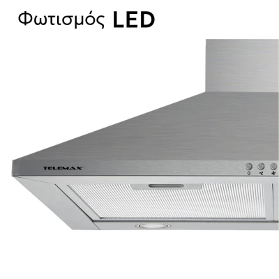 Απορροφητήρας κουζίνας τύπου καμινάδα 60cm Telemax TD0660 Inox με ισχύ 350m³/h