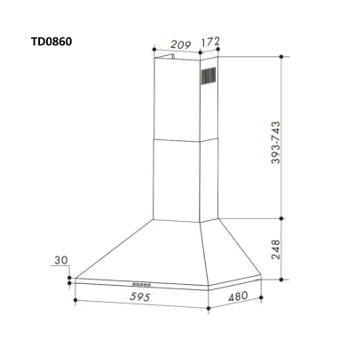 Απορροφητήρας κουζίνας καμινάδα 60cm Telemax TD0860 μαύρο με ροή 500m³/h πλάτος 60cm