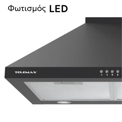 Απορροφητήρας κουζίνας καμινάδα 60cm Telemax TD0860 μαύρο με ροή 500m³/h πλάτος 60cm