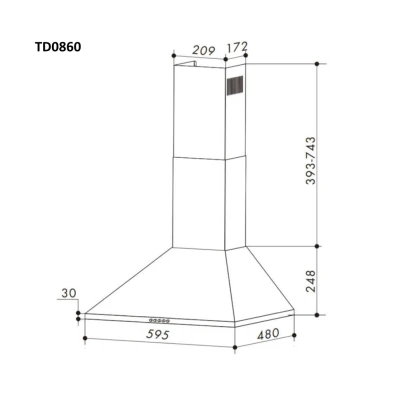 Απορροφητήρας κουζίνας καμινάδα 60cm Telemax TD0860 Inox με ροή 500m³/h πλάτος 60cm