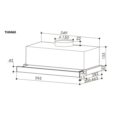Απορροφητήρας κουζίνας συρόμενος 60cm Telemax TH0460 μαύρος με ροή 350m³/h