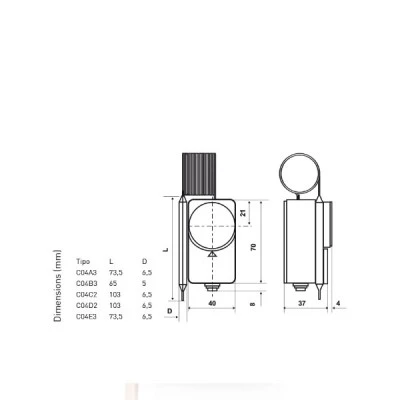 Θερμοστάτης επαφής στεγανός 10-90°C FANTINI COSMI C 04A2 εμβαπτιζόμενος 1,0m αισθητήριο