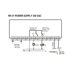 Υγροστάτης ηλεκτρονικός 4-20mA 230v με είσοδο για ένα αισθητήρα 2 ή 3 καλωδίων BETA RH31