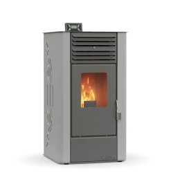 Σόμπα PELLET αερόθερμη GSP12 θερμική ισχύς 3,8-12,05 kw με ρύθμιση ανεμιστήρα σε 5 επίπεδα σε γκρι χρώμα