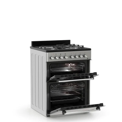 Κουζίνα μικτή αερίου - ηλεκτρική TGS 8001 IX DOUBLE-CAVITY ασημί με 4 εστίες και διπλό φούρνο 30lt & 60lt Μ60xΥ86xΒ61cm