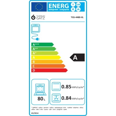 Εντοιχιζόμενος φούρνος ηλεκτρικός TGS 4480 XL άνω πάγκου 80lt μαύρος με 7 τρόπους ψησίματος ECO 3D Cooking & TURBO Fan 46x39x45,5cm
