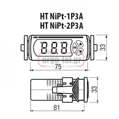 Ψηφιακό θερμόμετρο πίνακα VEMER HT-NIPT-2P3A για θερμοστοιχείο NI100 - PT100 0-400OC 33x75x81mm