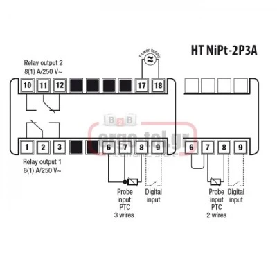 Ψηφιακό θερμόμετρο πίνακα VEMER HT-NIPT-2P3A για θερμοστοιχείο NI100 - PT100 0-400OC 33x75x81mm
