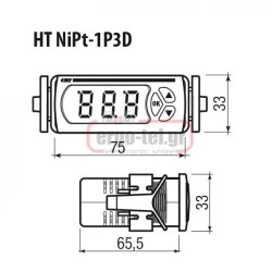 Ψηφιακό θερμόμετρο πίνακα VEMER HT-NIPT-1P3D για θερμοστοιχείο NI100-PT100 απο 0-400OC 33x75x65,5mm