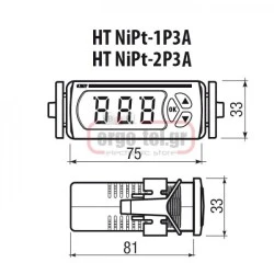 Ψηφιακό θερμόμετρο πίνακα VEMER HT-NIPT-1P3A για θερμοστοιχείο NI100 - PT100 0-400OC 33x75x81mm