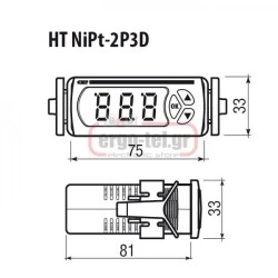 Ψηφιακό θερμόμετρο πίνακα VEMER HT-NIPT-2P3D για θερμοστοιχείο NI100-PT100 από 0-400OC 33x75x65,5mm