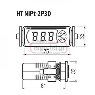 Ψηφιακό θερμόμετρο πίνακα VEMER HT-NIPT-2P3D για θερμοστοιχείο NI100-PT100 από 0-400OC 33x75x65,5mm